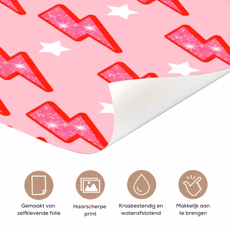 Patroon - Bliksem - Ster - Glitter - Roze deurposter klein -closeup_NL