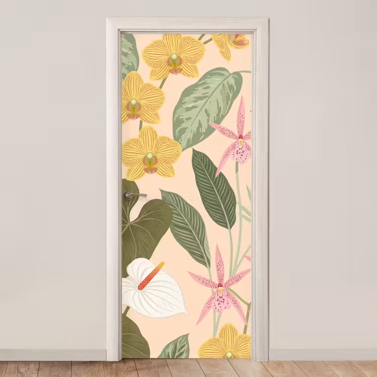 Patroon - Bloemen - Kleurrijk deurposter klein -3d_beige