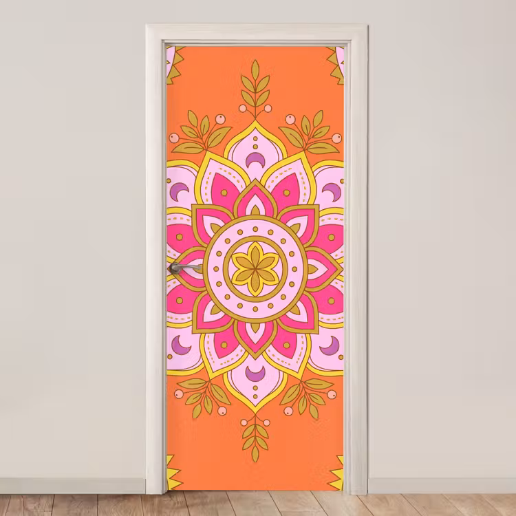 Patroon - Bloemmotief - Decoratie - Abstract - Roze deurposter klein -3d_beige