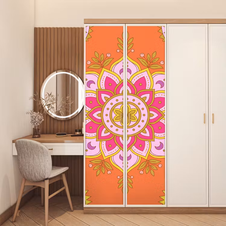 Patroon - Bloemmotief - Decoratie - Abstract - Roze deurposter klein -sfeer3