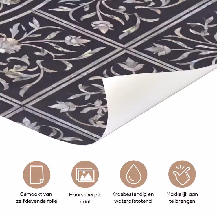Patroon - Bloemmotief - Decoratie - Klassiek - Zwart deurposter klein -closeup_NL