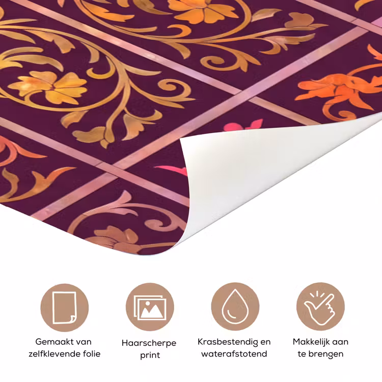 Patroon - Floraal - Oosters - Paars - Goud deurposter klein -closeup_NL