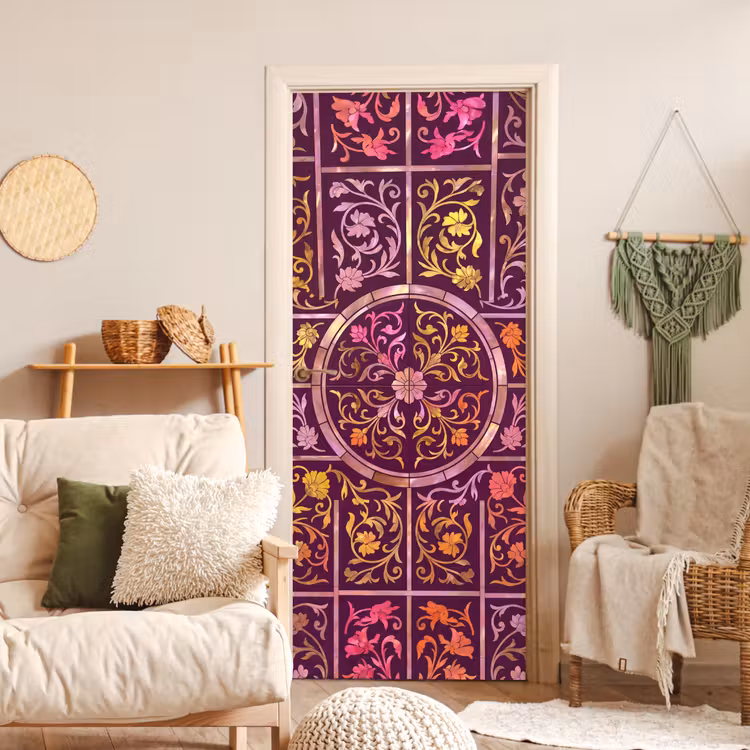 Patroon - Floraal - Oosters - Paars - Goud deurposter klein -sfeer2