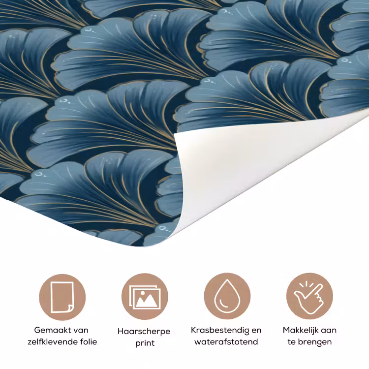 Patroon - Ginkgoblad - Blauw deurposter klein 289 -closeup_NL