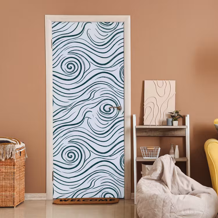 Patroon - Golven - Abstract - Modern - Blauw deurposter klein -sfeer1