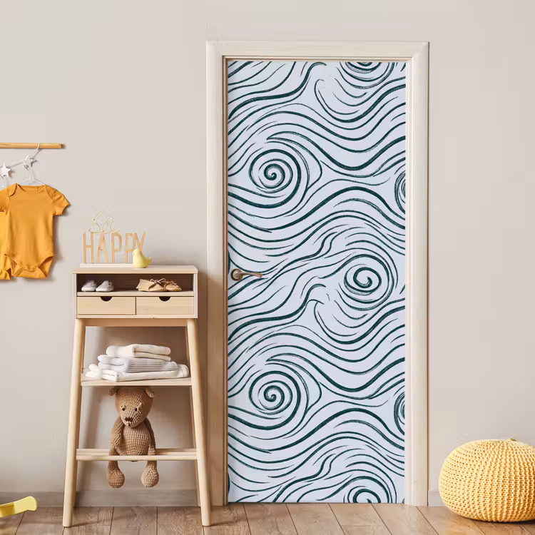 Patroon - Golven - Abstract - Modern - Blauw deurposter klein -sfeer4