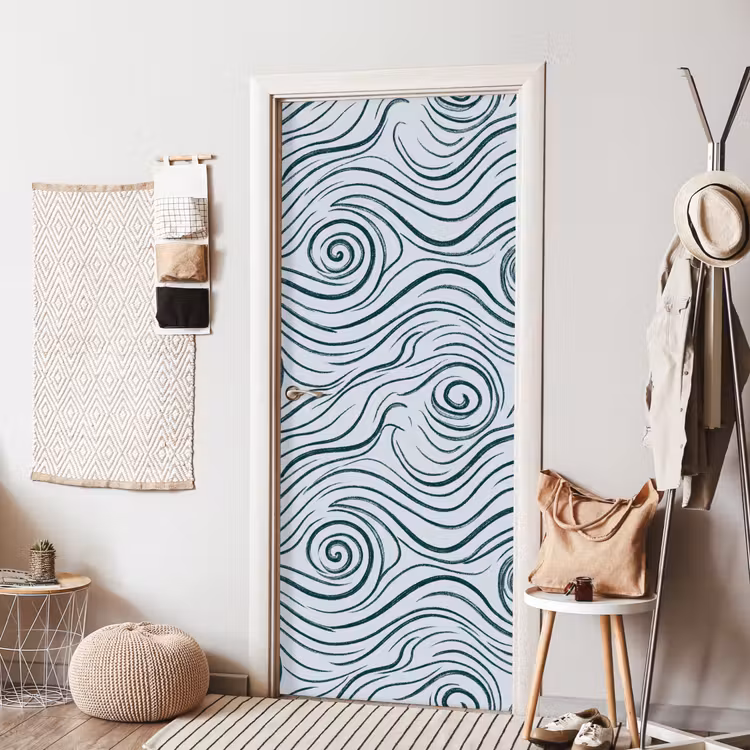 Patroon - Golven - Abstract - Modern - Blauw deurposter klein -sfeer6