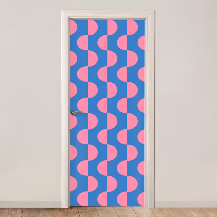 Patroon - Halve cirkels - Abstract - Modern - Roze - Blauw deurposter klein -3d_beige