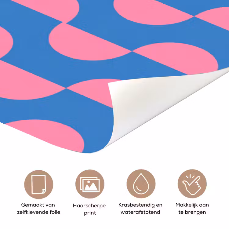 Patroon - Halve cirkels - Abstract - Modern - Roze - Blauw deurposter klein -closeup_NL