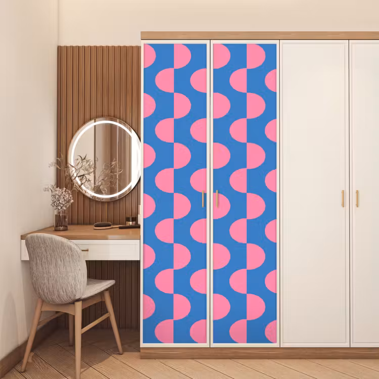 Patroon - Halve cirkels - Abstract - Modern - Roze - Blauw deurposter klein -sfeer3