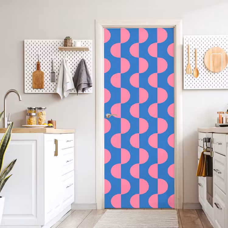 Patroon - Halve cirkels - Abstract - Modern - Roze - Blauw deurposter klein -sfeer5