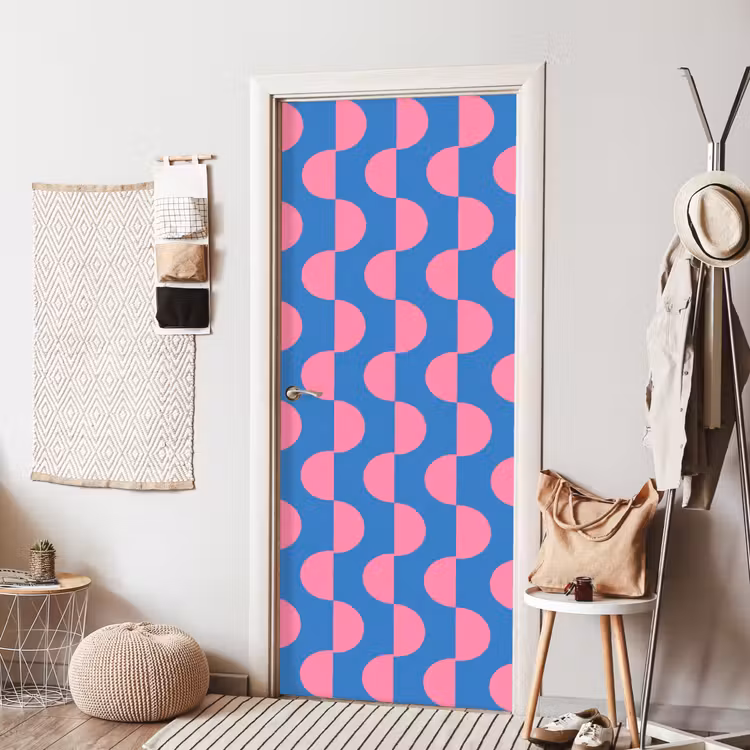 Patroon - Halve cirkels - Abstract - Modern - Roze - Blauw deurposter klein -sfeer6