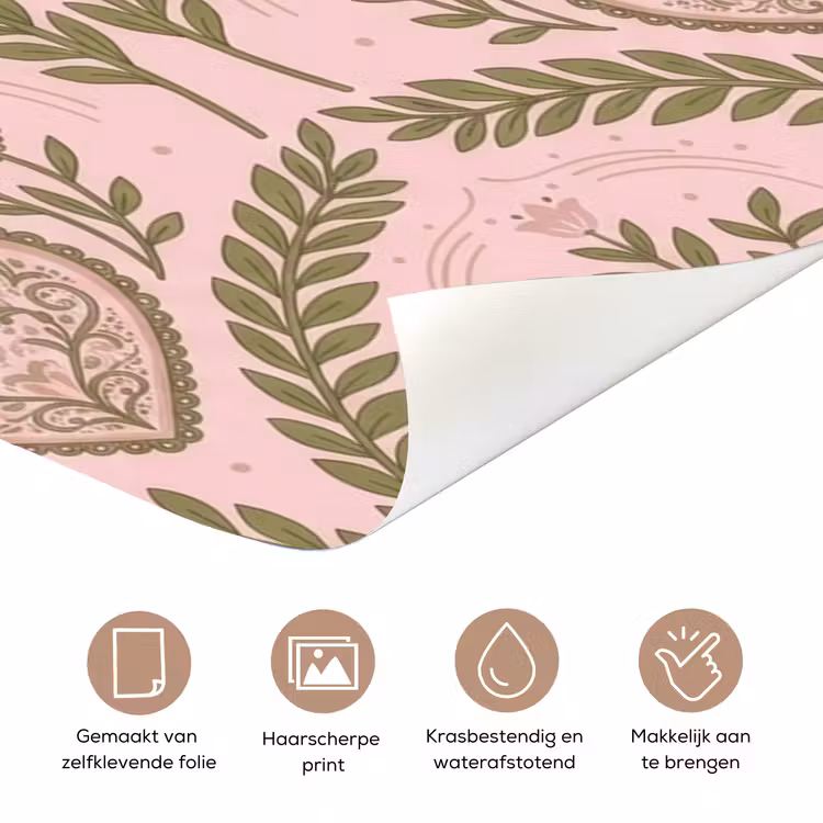 Patroon - Hart - Bloemen - Folkloristisch - Roze deurposter klein -closeup_NL