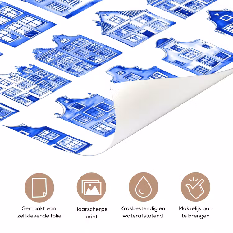 Patroon - Huizen - Blauw deurposter klein 289 -closeup_NL