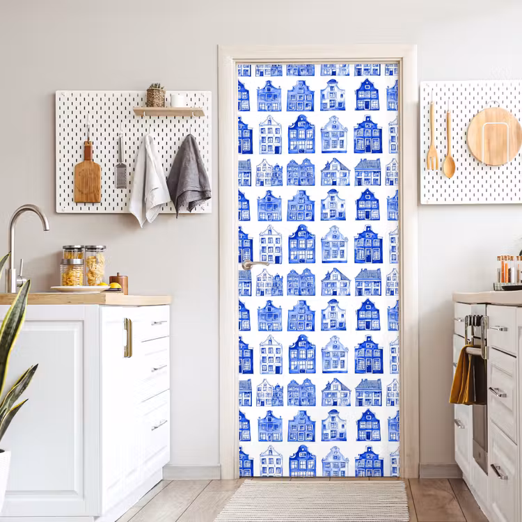 Patroon - Huizen - Blauw deurposter klein 289 -sfeer5