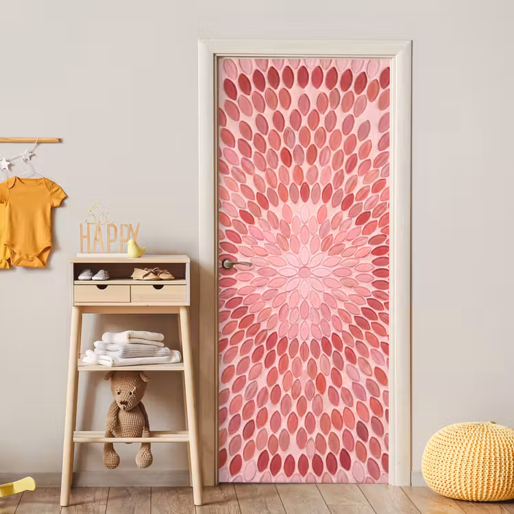 Patroon - Mozaïek - Ovaal - Abstract - Roze deurposter klein -sfeer4