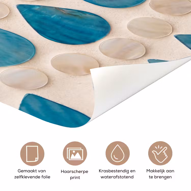 Patroon - Mozaïek - Schelpen - Abstract - Turquoise deurposter klein -closeup_NL