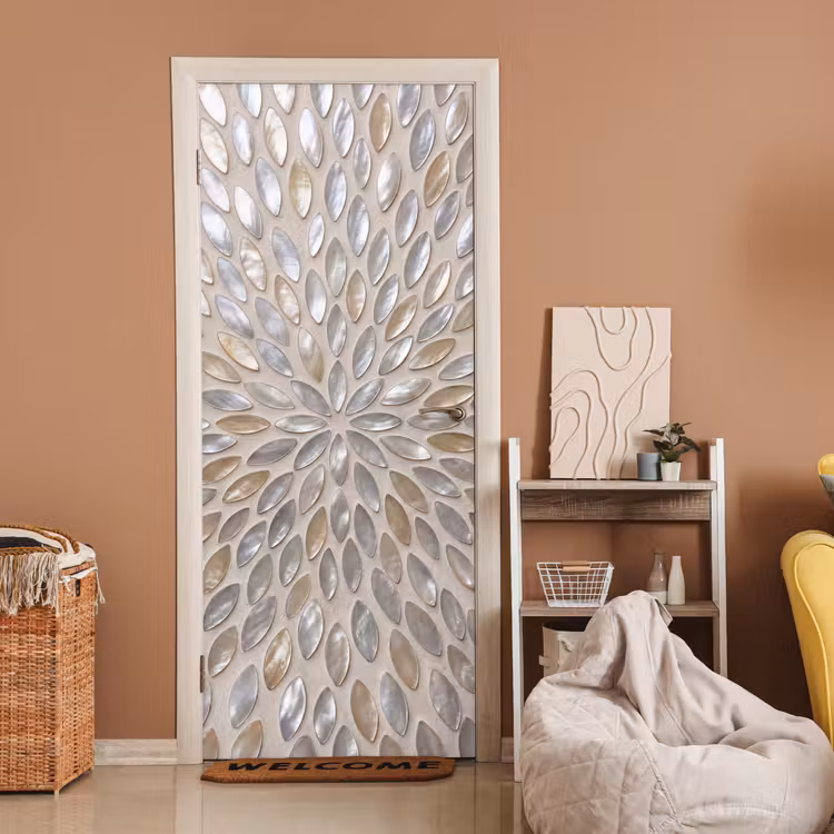 Patroon - Ovaal - Glanzend - Abstract - Beige deurposter klein -sfeer1