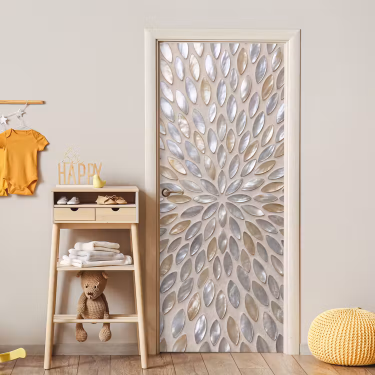 Patroon - Ovaal - Glanzend - Abstract - Beige deurposter klein -sfeer4