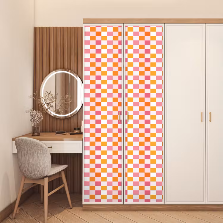 Patroon - Vierkant - Roze deurposter klein 289 -sfeer3