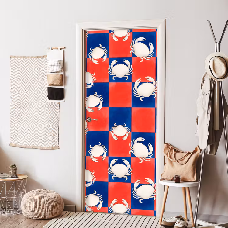 Patroon - Zeeleven - Rood - Blauw - Abstract deurposter klein -sfeer6