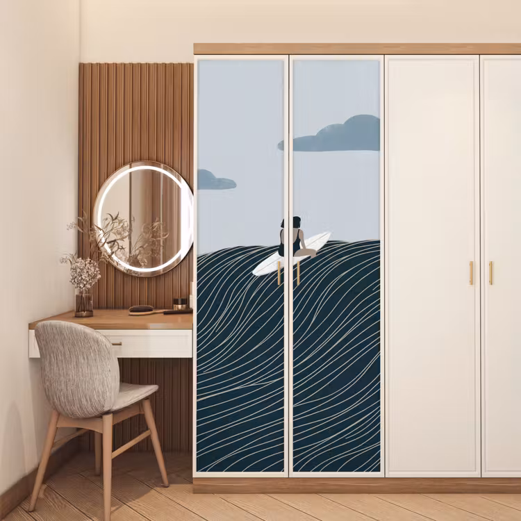 Persoon - Surfen - Oceaan - Natuur - Modern deurposter klein -sfeer3