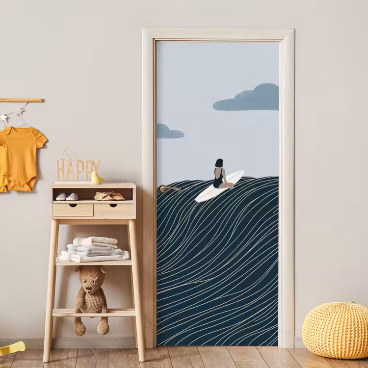 Persoon - Surfen - Oceaan - Natuur - Modern deurposter klein -sfeer4