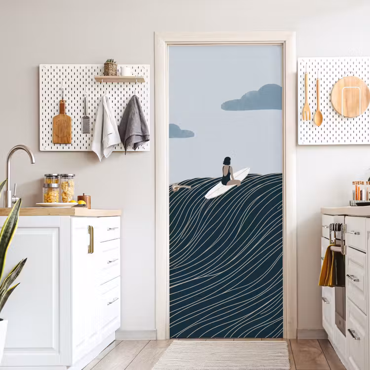 Persoon - Surfen - Oceaan - Natuur - Modern deurposter klein -sfeer5