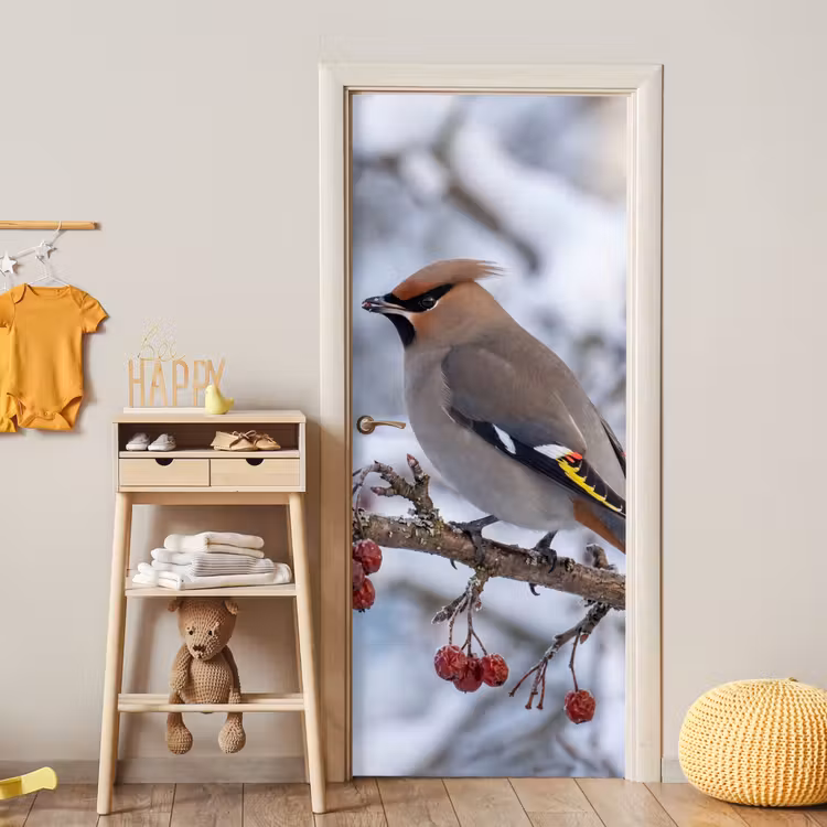 Pestvogel - Bessen - Winter - Natuur deurposter klein -sfeer4