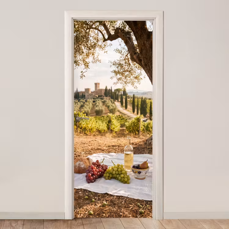 Picknick - Wijngaard - Landschap - Zomer - Eten deurposter klein -3d_beige