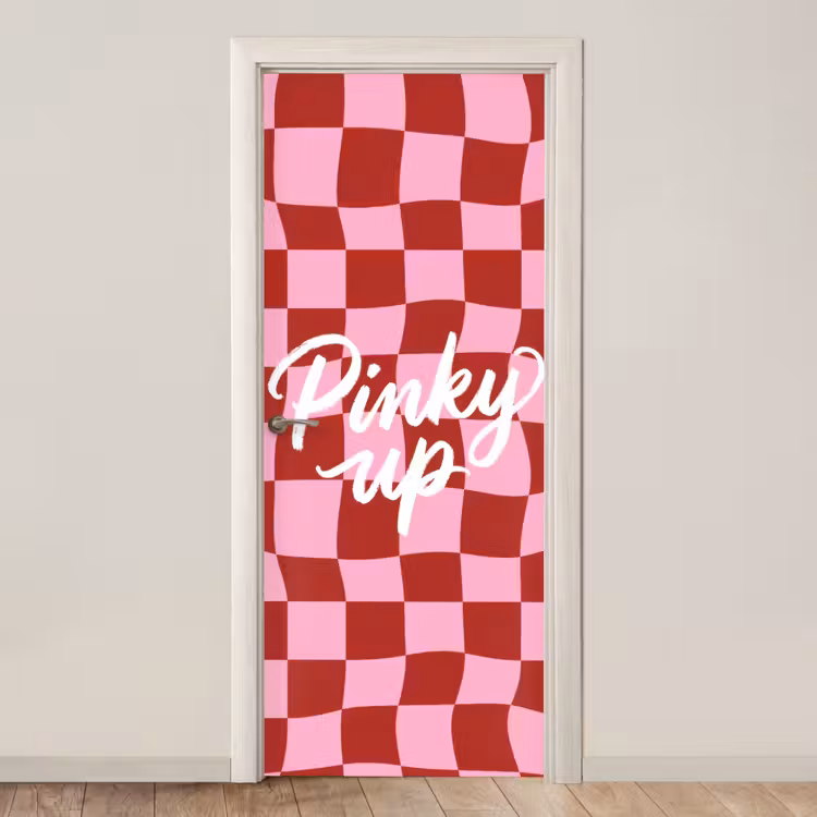 Pinky up - Geblokt - Bordeauxrood deurposter klein -3d_beige