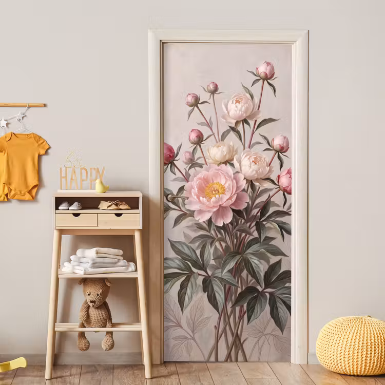 Pioenrozen - Boeket - Roze deurposter klein -sfeer4