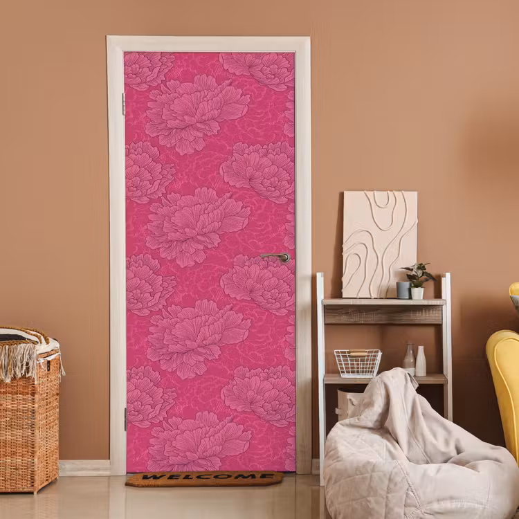 Pioenrozen - Energiek - Roze deurposter klein 289 -sfeer1