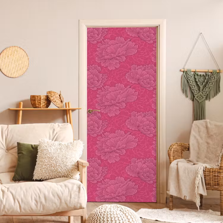 Pioenrozen - Energiek - Roze deurposter klein 289 -sfeer2