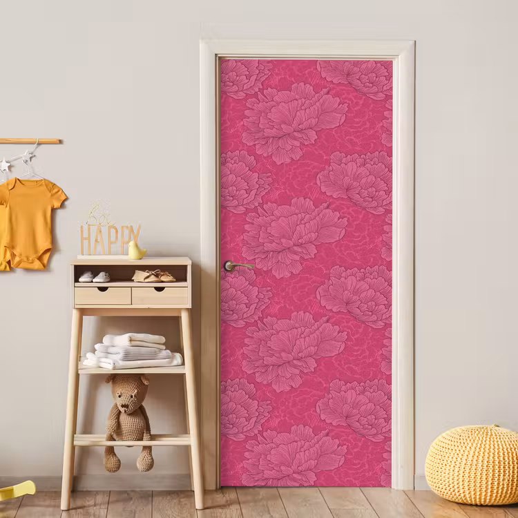 Pioenrozen - Energiek - Roze deurposter klein 289 -sfeer4