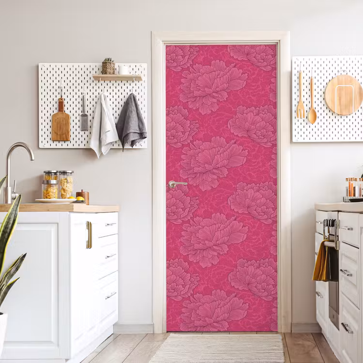 Pioenrozen - Energiek - Roze deurposter klein 289 -sfeer5