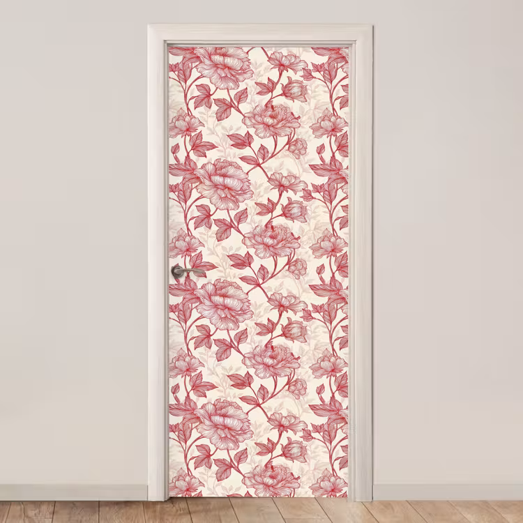 Pioenrozen - Modern -  Rood deurposter klein 289 -3d_beige