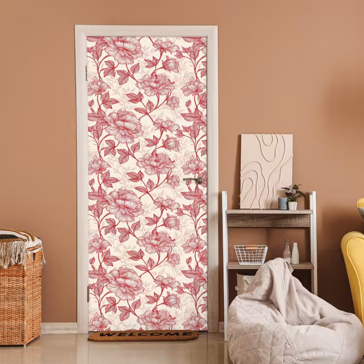 Pioenrozen - Modern -  Rood deurposter klein 289 -sfeer1