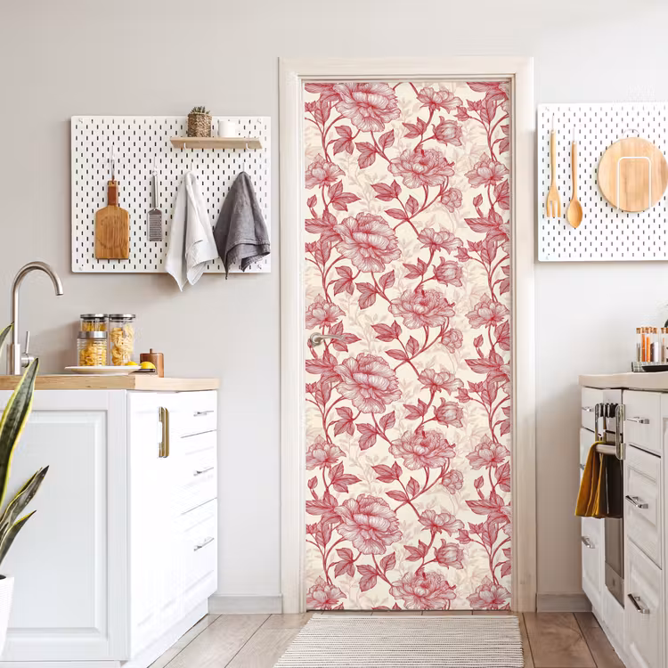 Pioenrozen - Modern -  Rood deurposter klein 289 -sfeer5