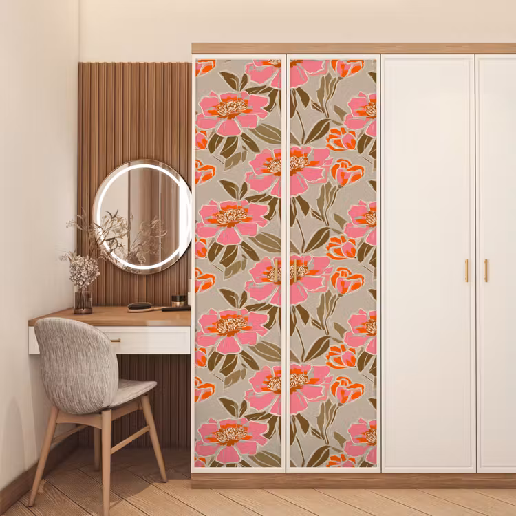 Pioenrozen - Patroon - Roze deurposter klein 289 -sfeer3