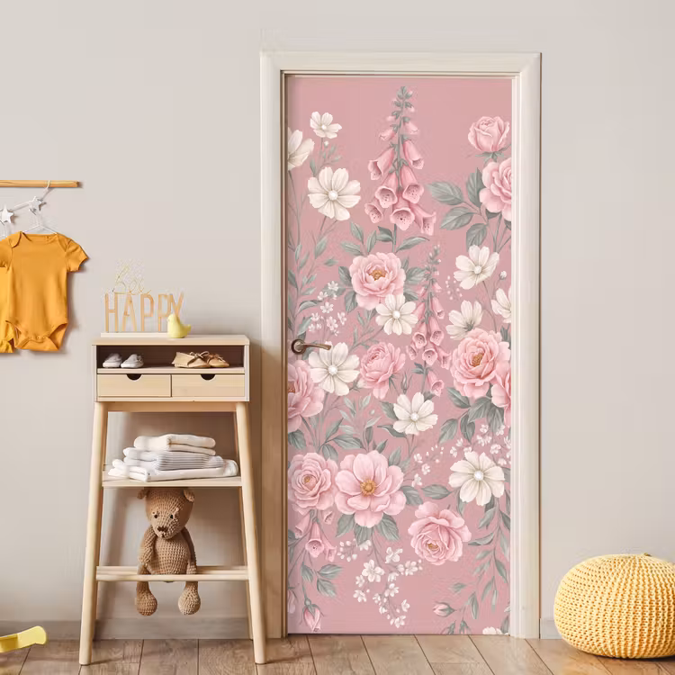 Pioenrozen - Vingerhoedskruid - Pink deurposter klein -sfeer4