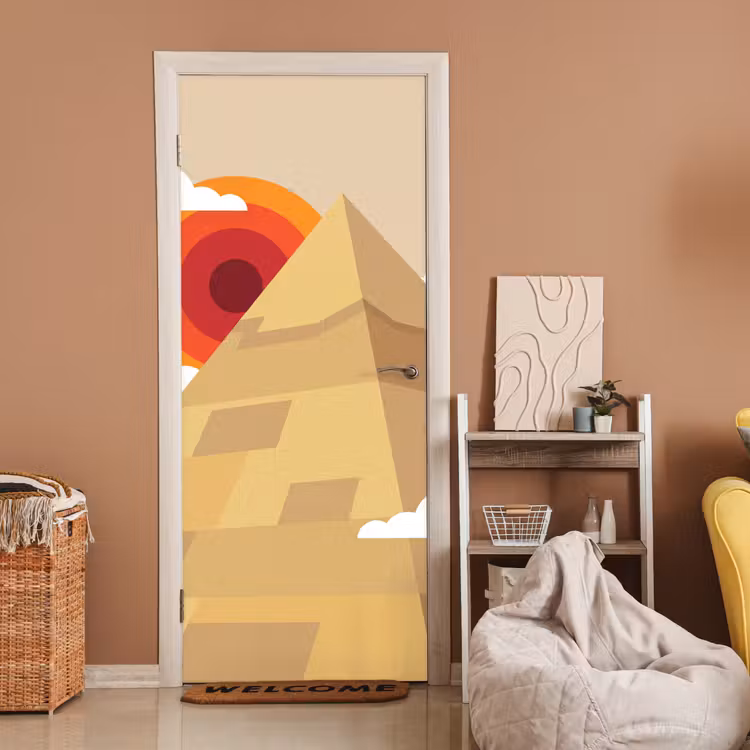 Piramide - Zon - Woestijn - Modern - Oranje deurposter klein -sfeer1