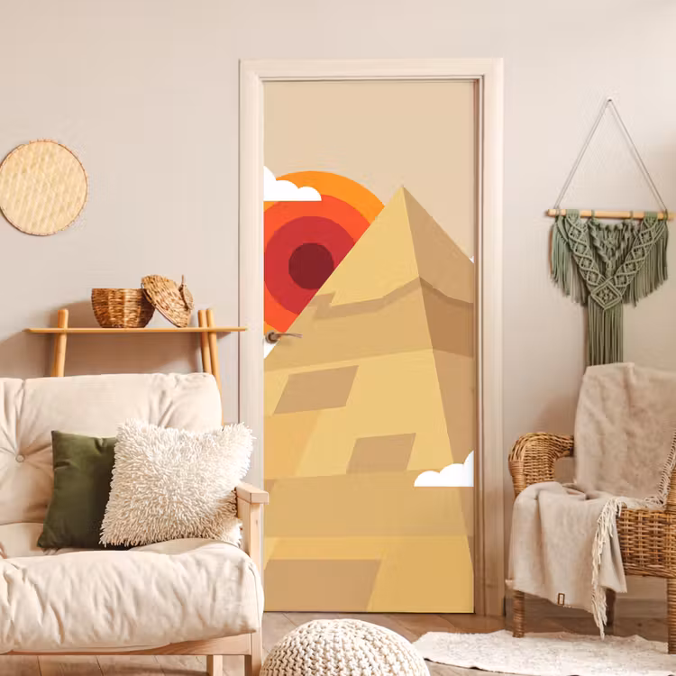 Piramide - Zon - Woestijn - Modern - Oranje deurposter klein -sfeer2