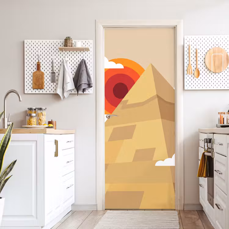 Piramide - Zon - Woestijn - Modern - Oranje deurposter klein -sfeer5