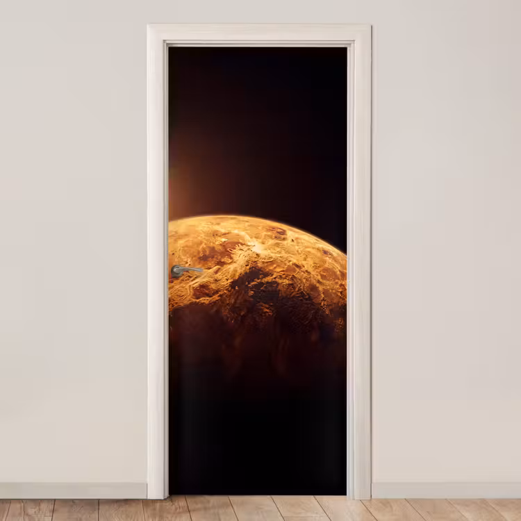 Deursticker - Planeet - Ruimte - Oranje - Planeet - Ruimte - Oranje deurposter klein