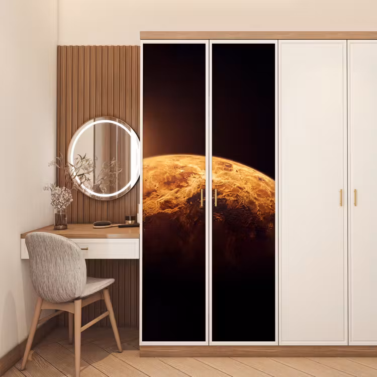 Deursticker - Planeet - Ruimte - Oranje - Planeet - Ruimte - Oranje deurposter klein