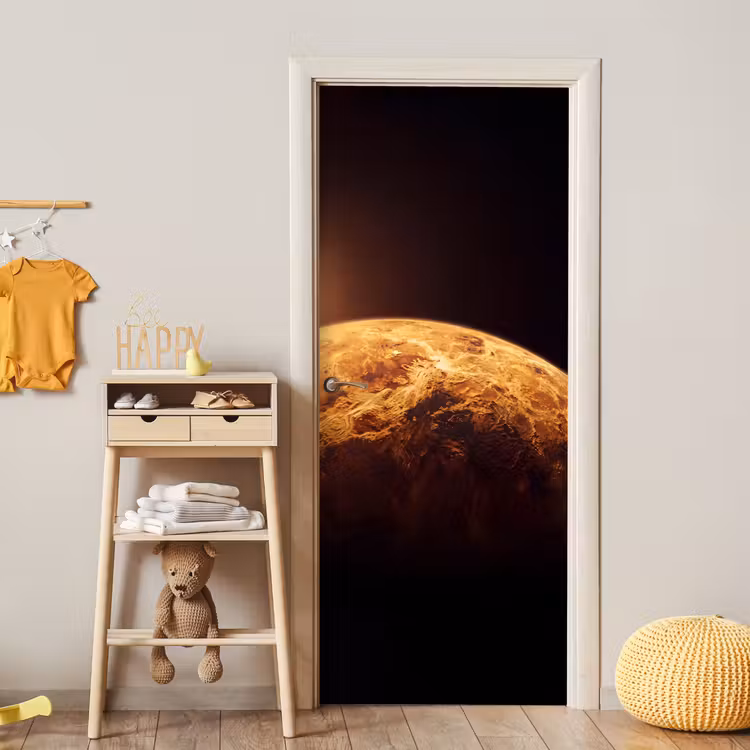 Deursticker - Planeet - Ruimte - Oranje - Planeet - Ruimte - Oranje deurposter klein