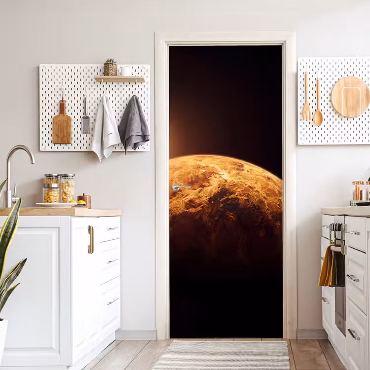Deursticker - Planeet - Ruimte - Oranje - Planeet - Ruimte - Oranje deurposter klein
