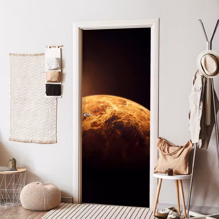 Deursticker - Planeet - Ruimte - Oranje - Planeet - Ruimte - Oranje deurposter klein