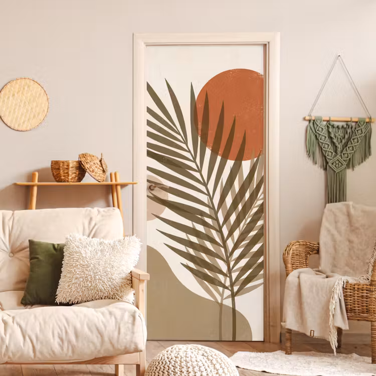 Planten - Bladeren - Abstract - Modern - Beige deurposter klein -sfeer2